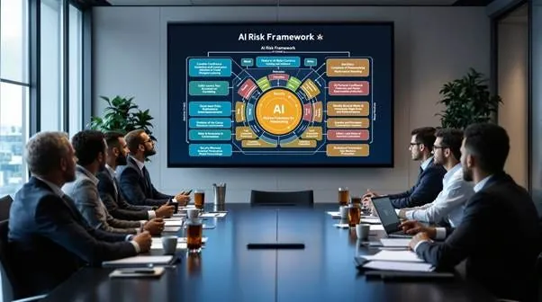 Corporate governance meeting with AI framework presentation